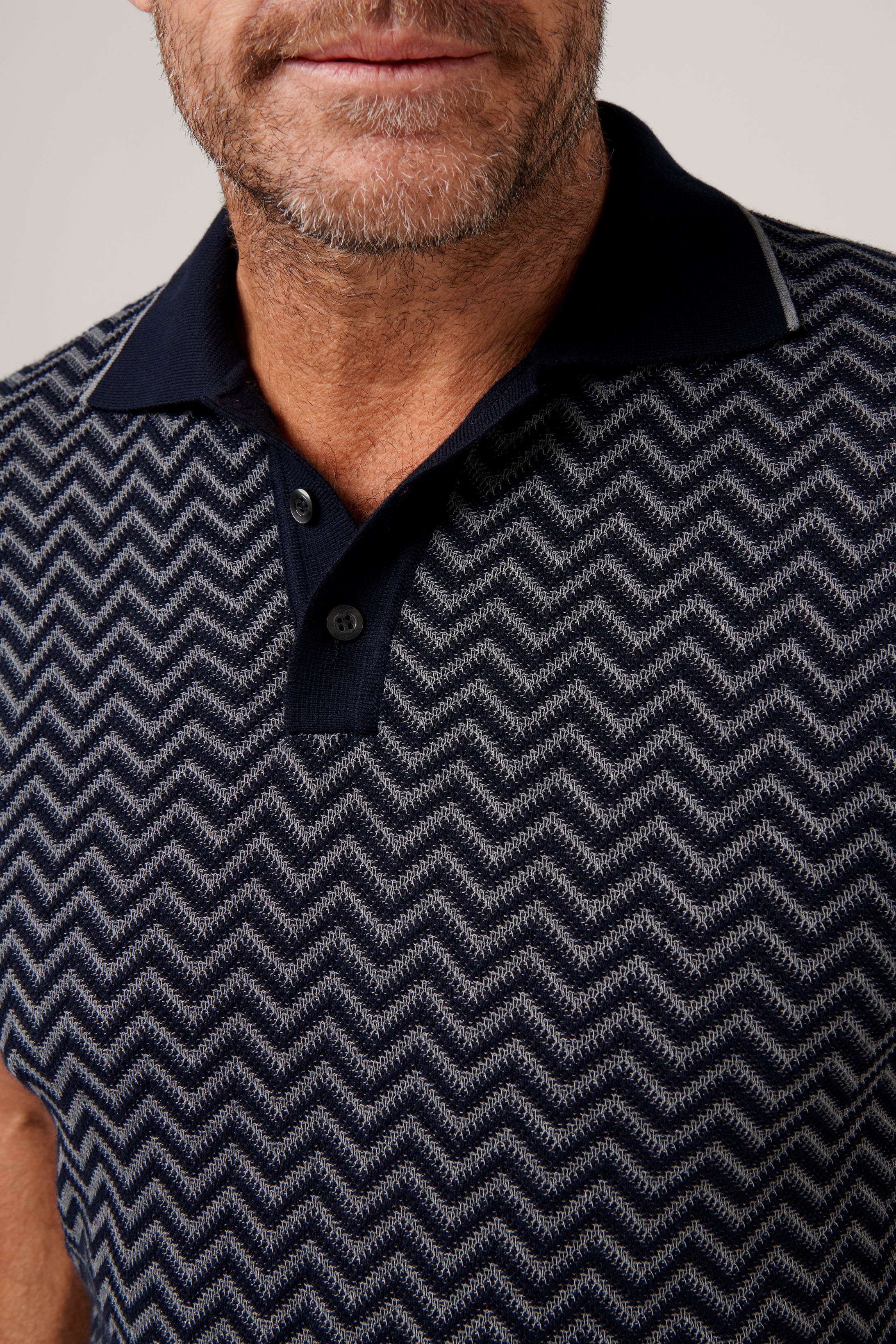 Chevron Knit Polo - Grey/Blue