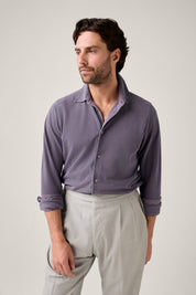 Noosa Long Sleeved Pique Cotton Shirt - Plum