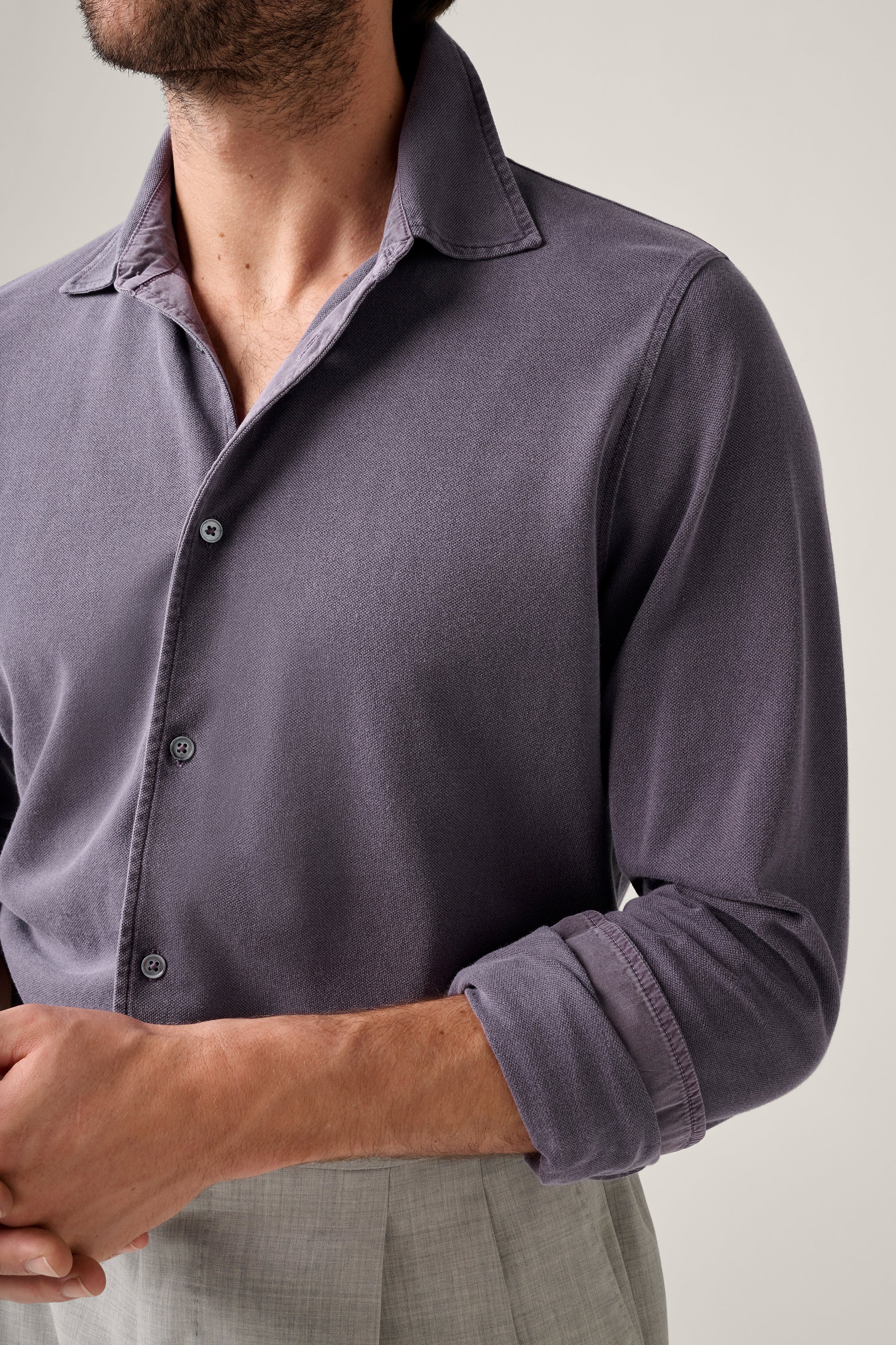Noosa Long Sleeved Pique Cotton Shirt - Plum
