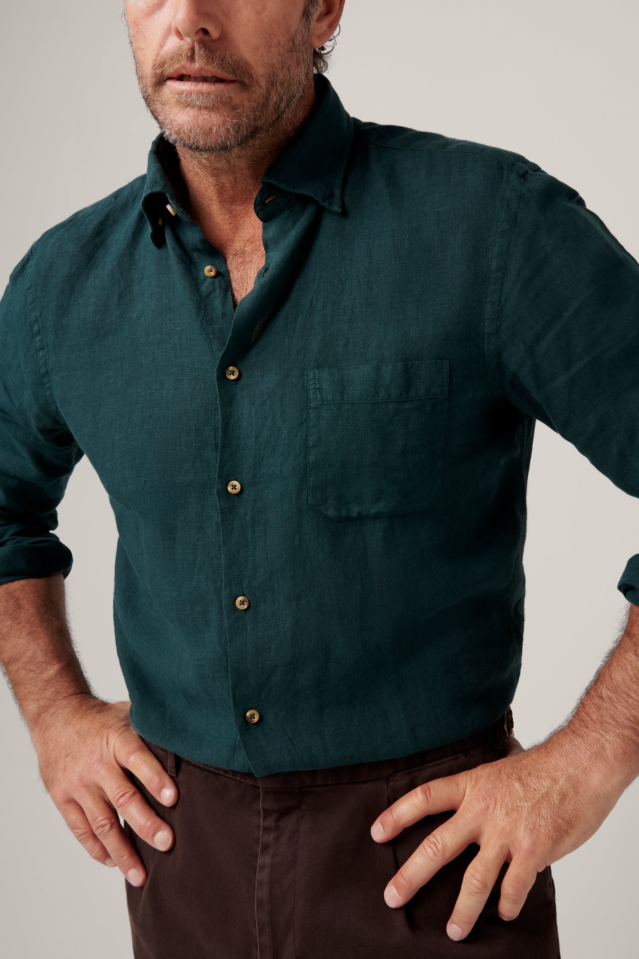 Bronte Garment Dyed Linen Shirt - Green Gables