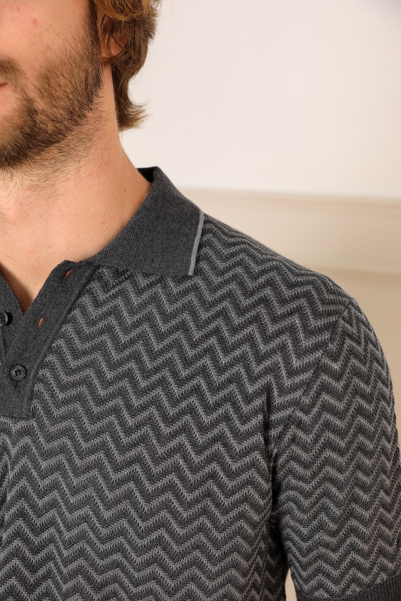 Chevron Knit Polo - Pepper