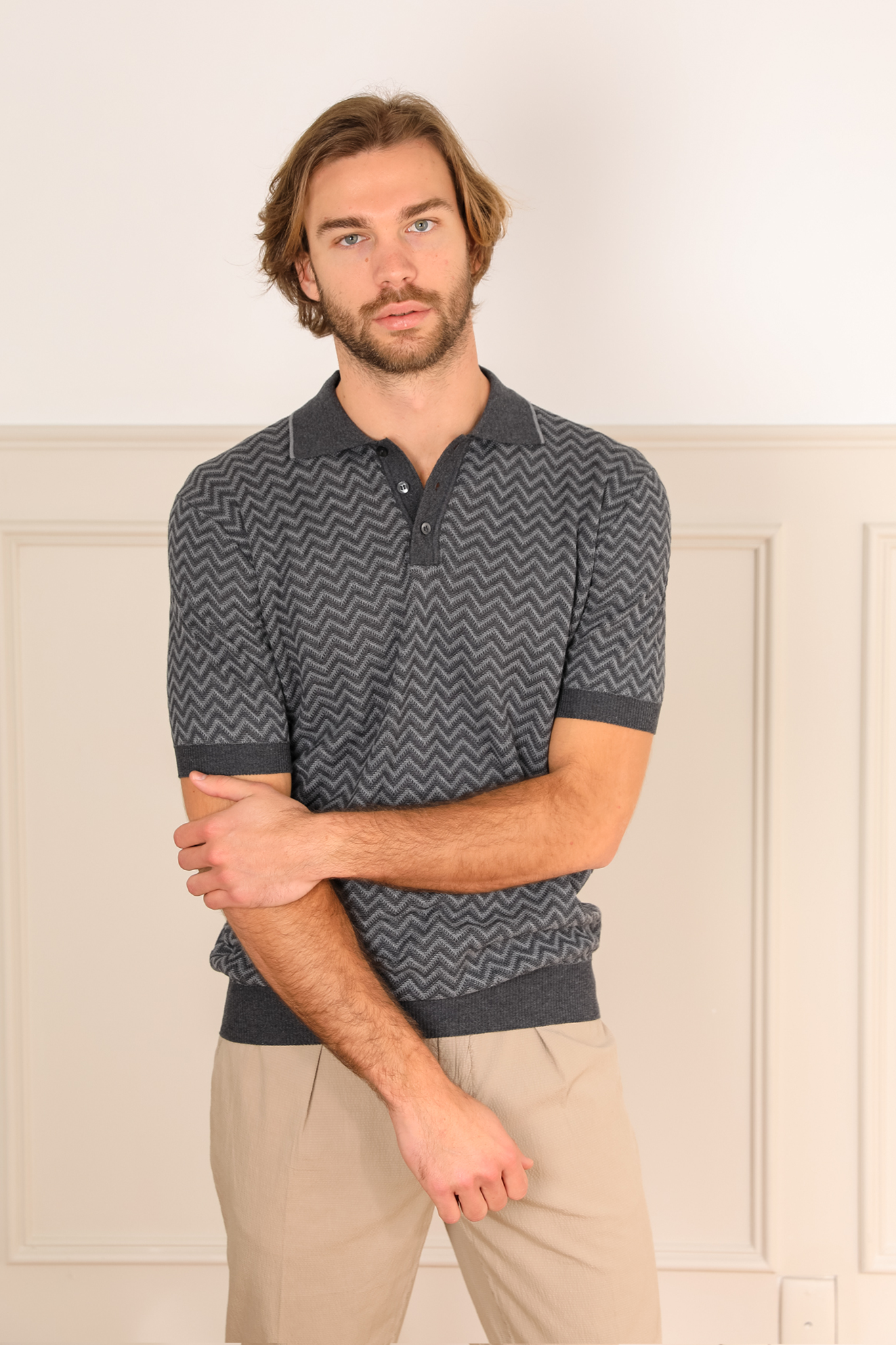 Chevron Knit Polo - Pepper