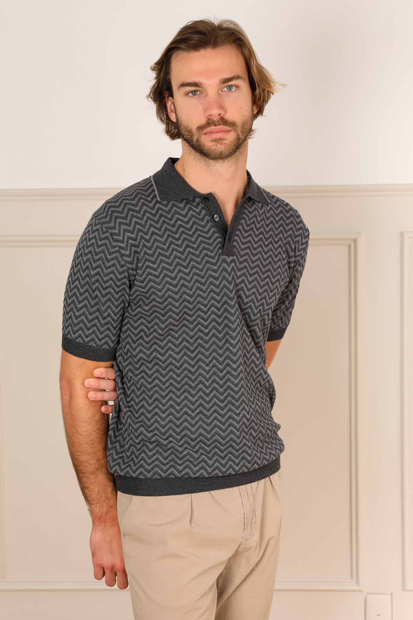 Chevron Knit Polo - Pepper