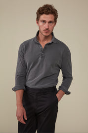 Hastings Long Sleeved Polo - Garment-Dyed Charcoal