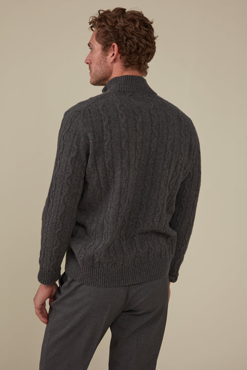 Heathcote Wool/Cashmere Zip Cable Knit - Charcoal