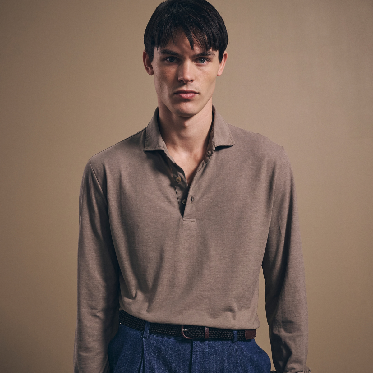 Long-Sleeve Polo - Italian Ice Cotton - Taupe