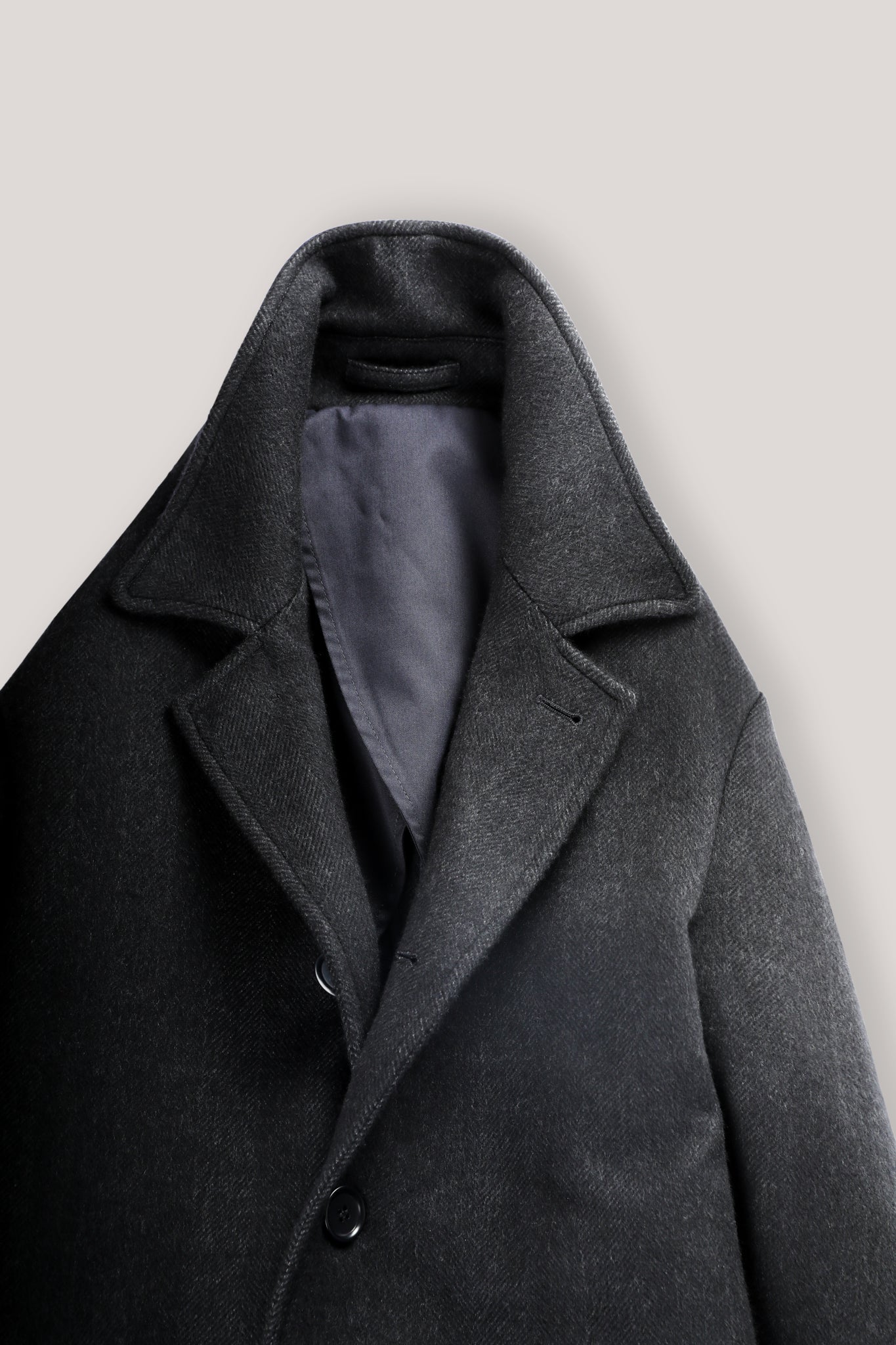 Webster Overcoat - Charcoal Herringbone Wool
