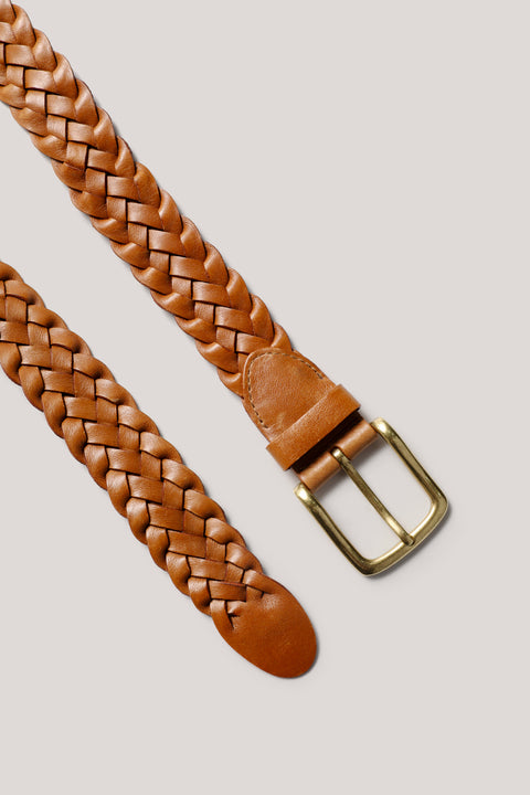 Hepburn Woven Leather Belt - Camel