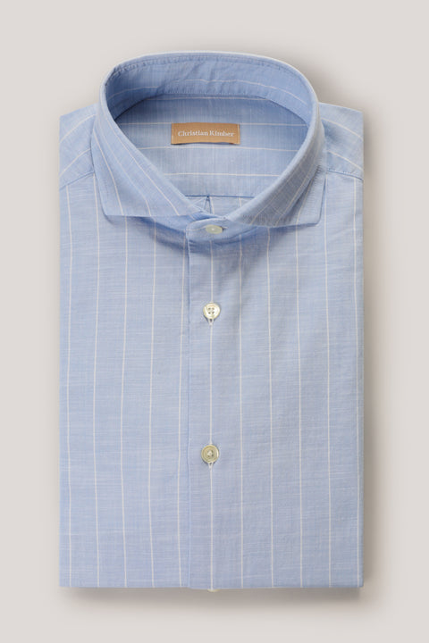 Italian Chambray Shirt - Soft Blue Stripe