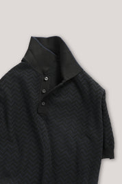 Chevron Knit Polo - Black/Navy