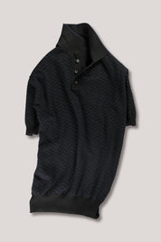 Chevron Knit Polo - Black/Navy