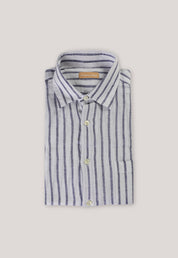 Bronte Italian Stripe Linen Shirt - Navy