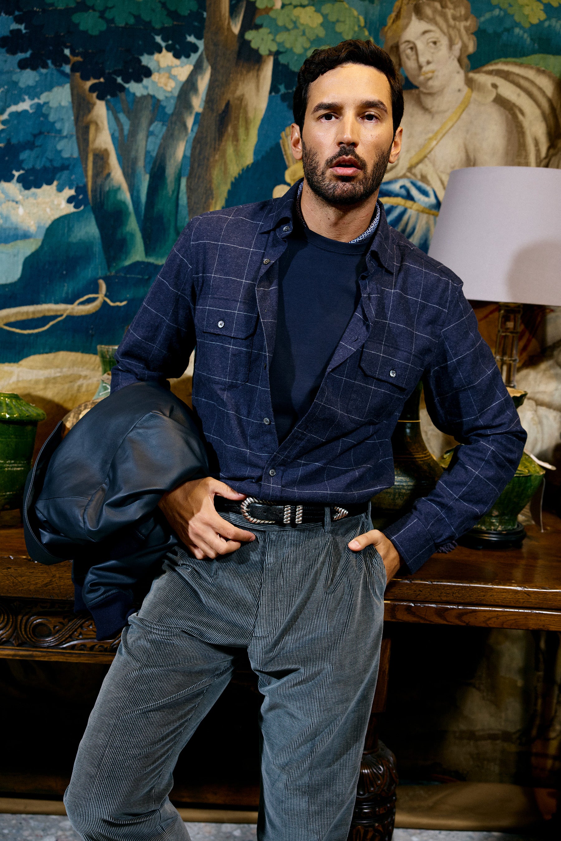 Cashmere Blend Overshirt - Navy Check -1 x M ONLY
