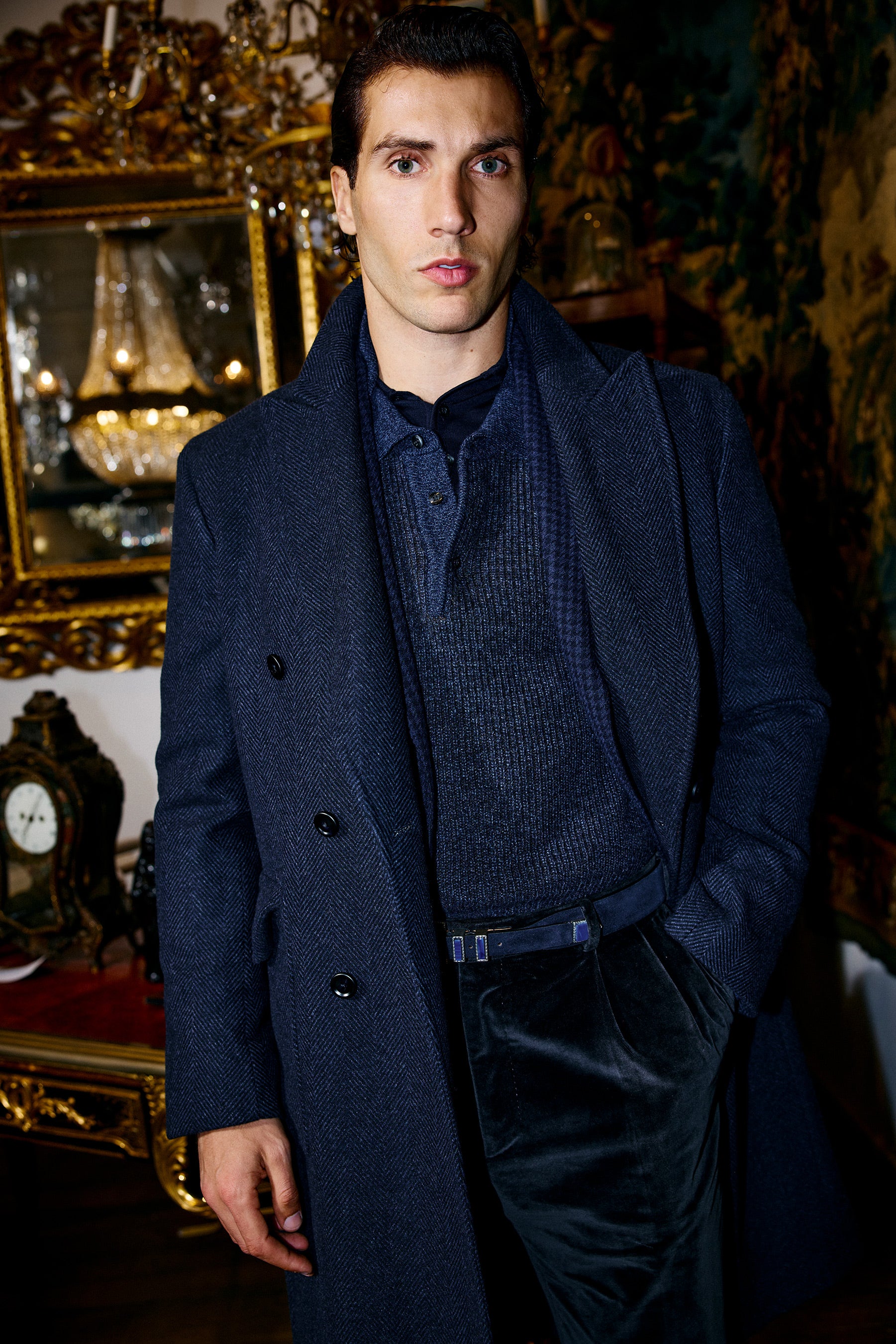 Merricks - Cashmere Polo - Melange Navy Brown