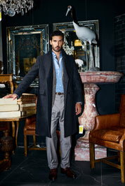 Kyneton Double-Breasted Italian Wool/Cashmere Overcoat - Charcoal Herringbone