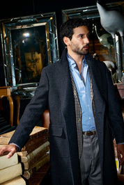 Kyneton Double-Breasted Italian Wool/Cashmere Overcoat - Charcoal Herringbone