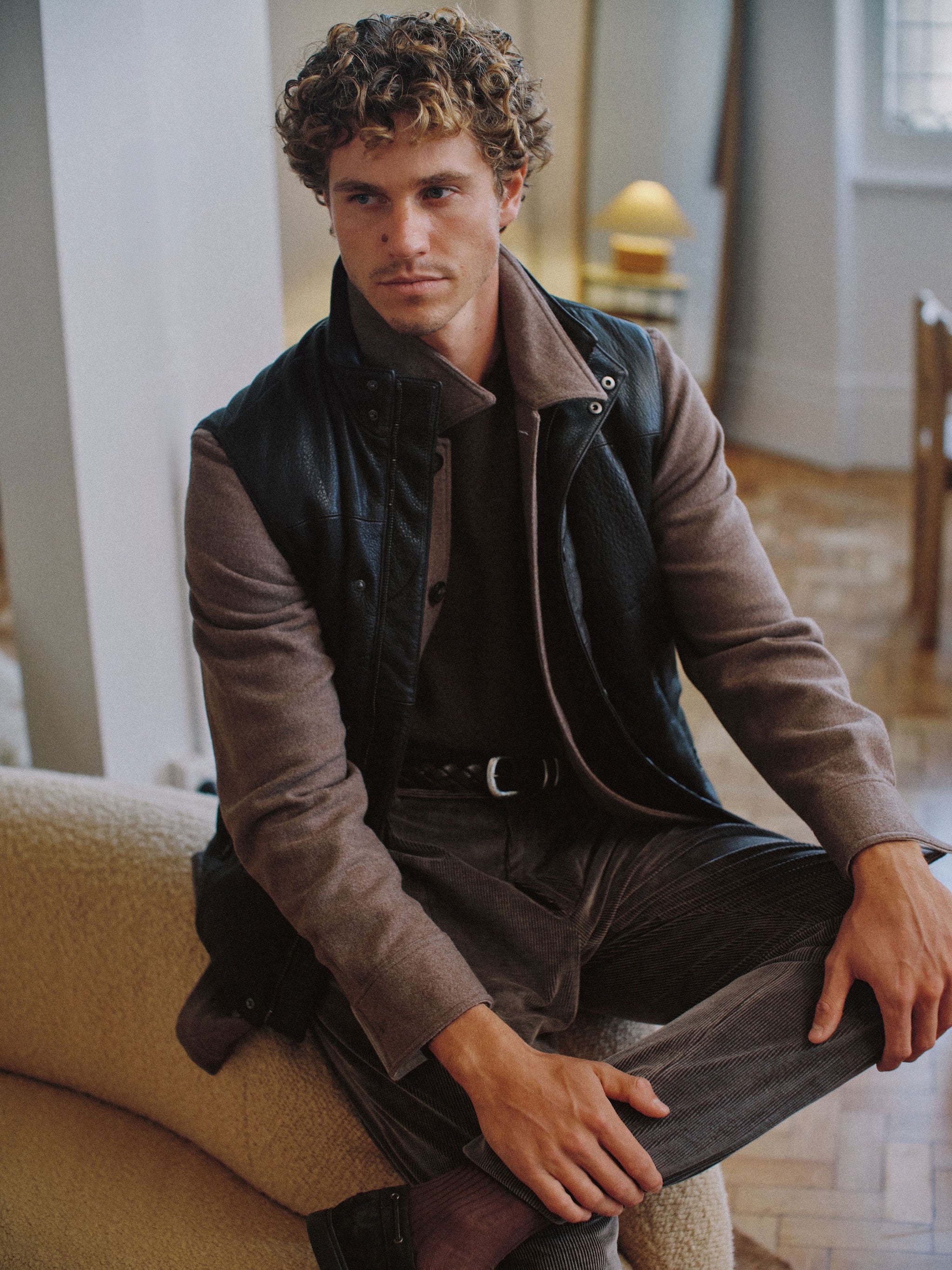 Quilted Leather Vest - Tumbled Grain Lambskin - Chocolate Brown