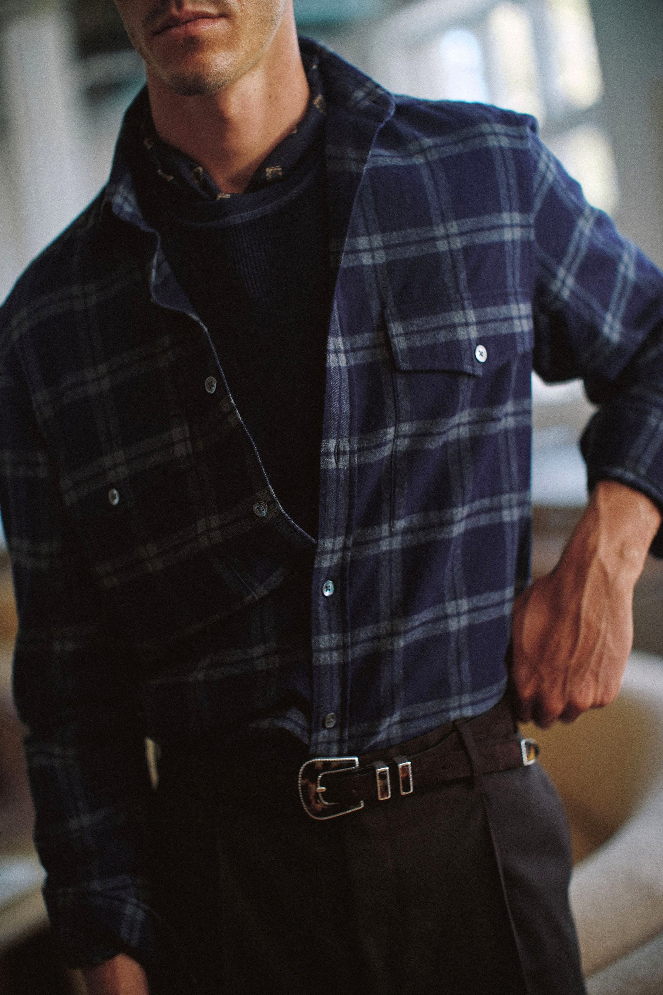 Flannel Shirt - Cotton - Navy & White Check