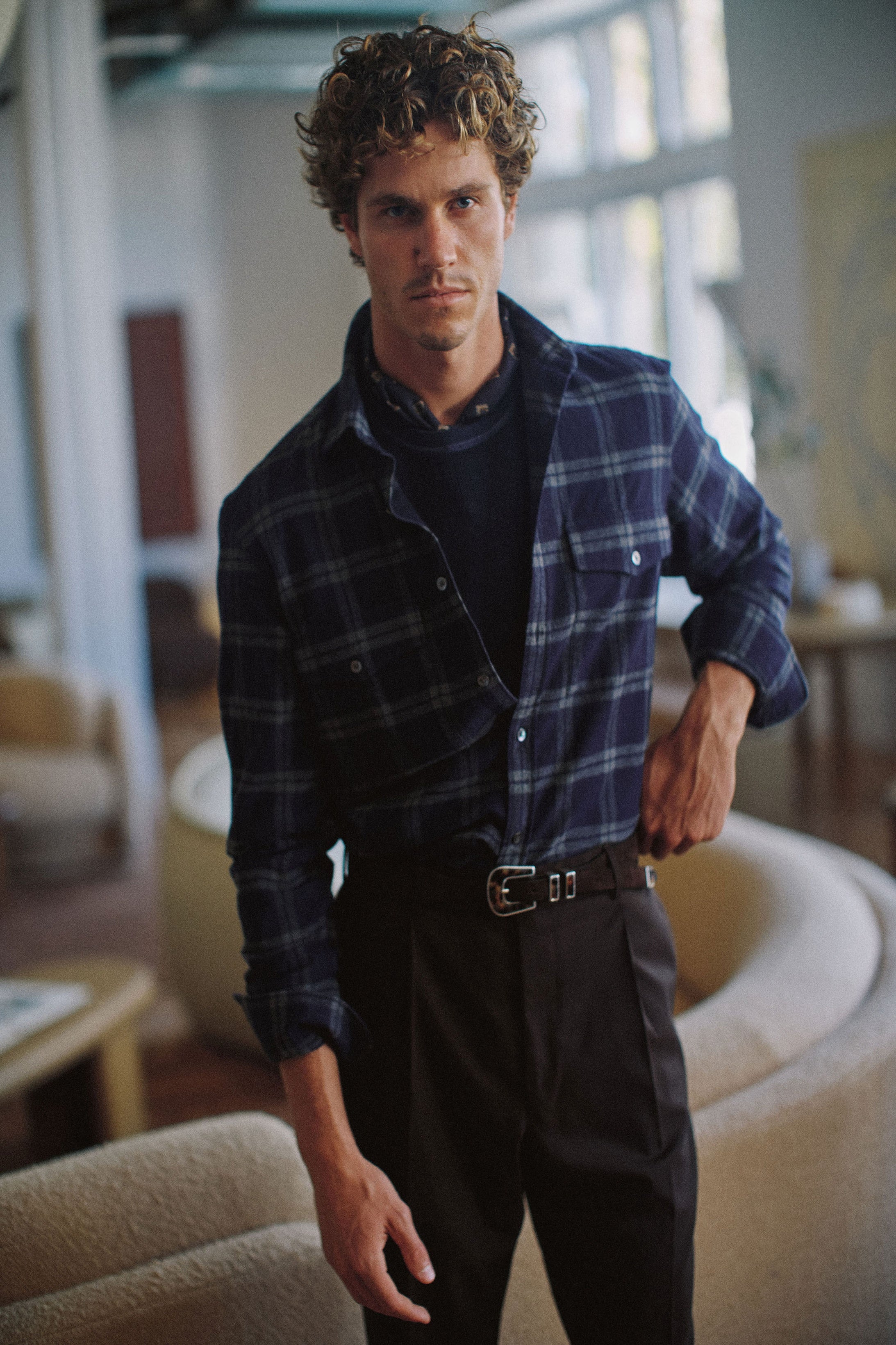 Flannel Shirt - Cotton - Navy & White Check