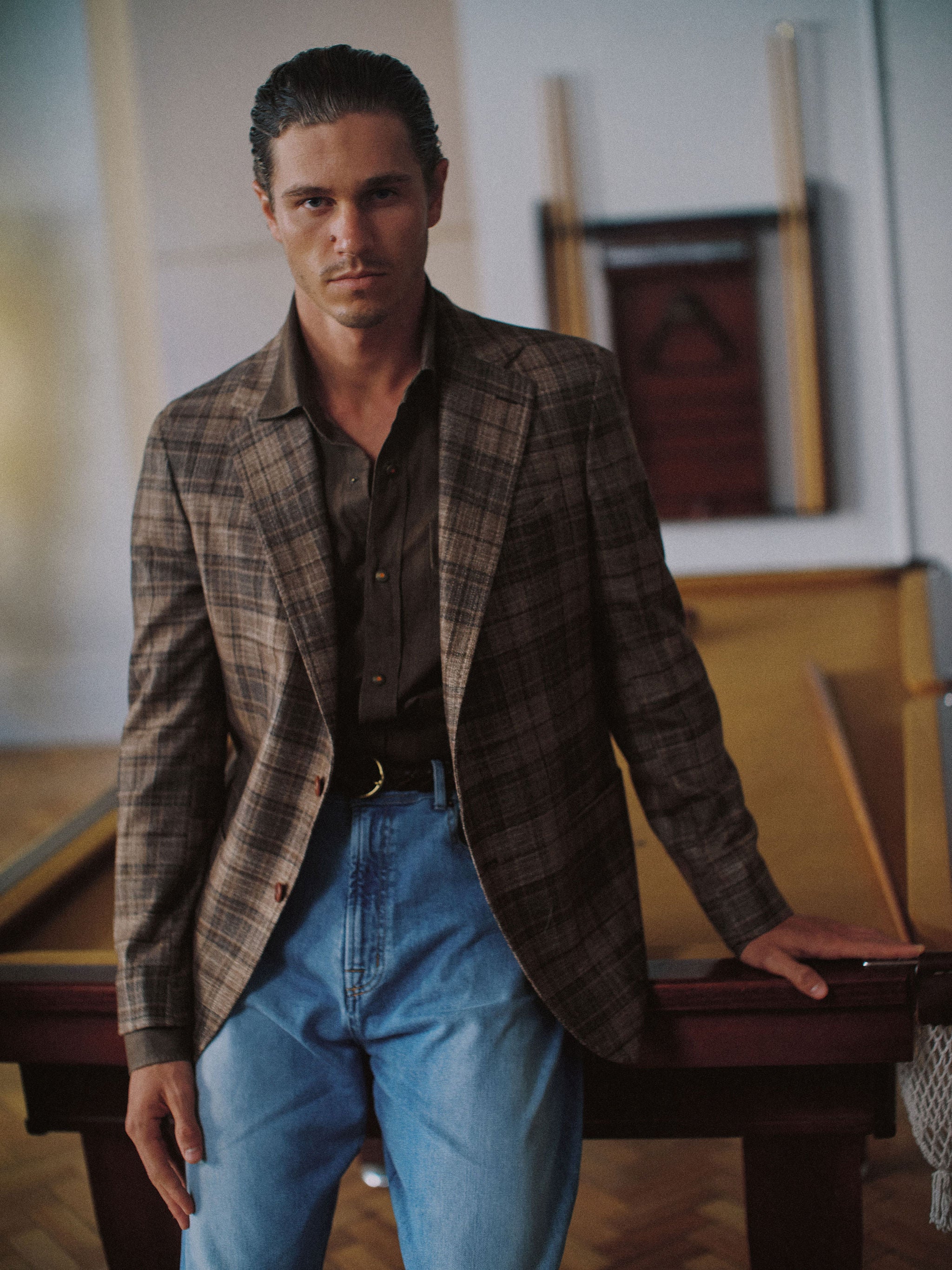 Naples Blazer - Wool, Silk & Cashmere - Light Brown Madras Check