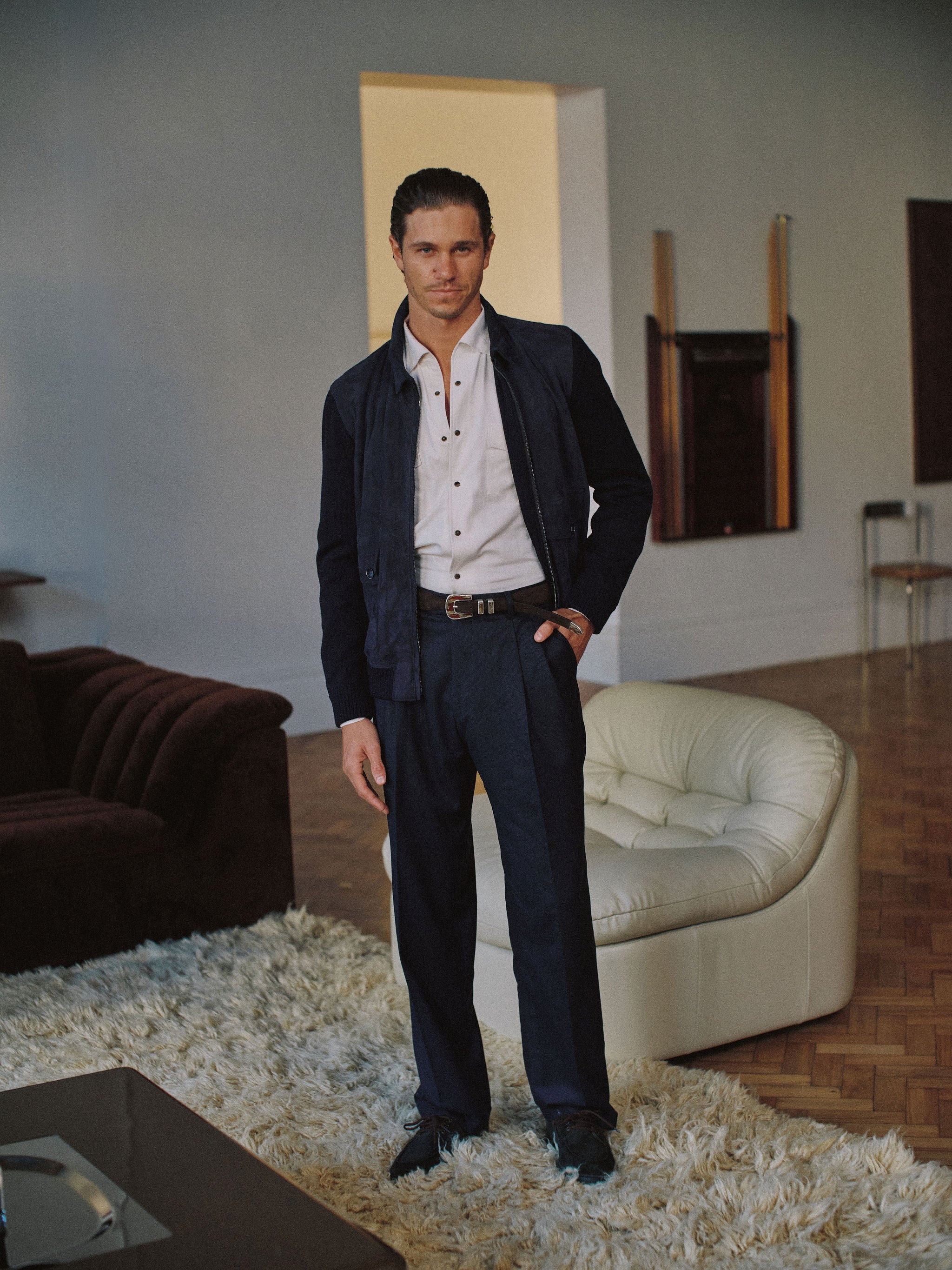 Bomber Jacket - Italian Suede & Merino Wool - Nautical Navy Blue