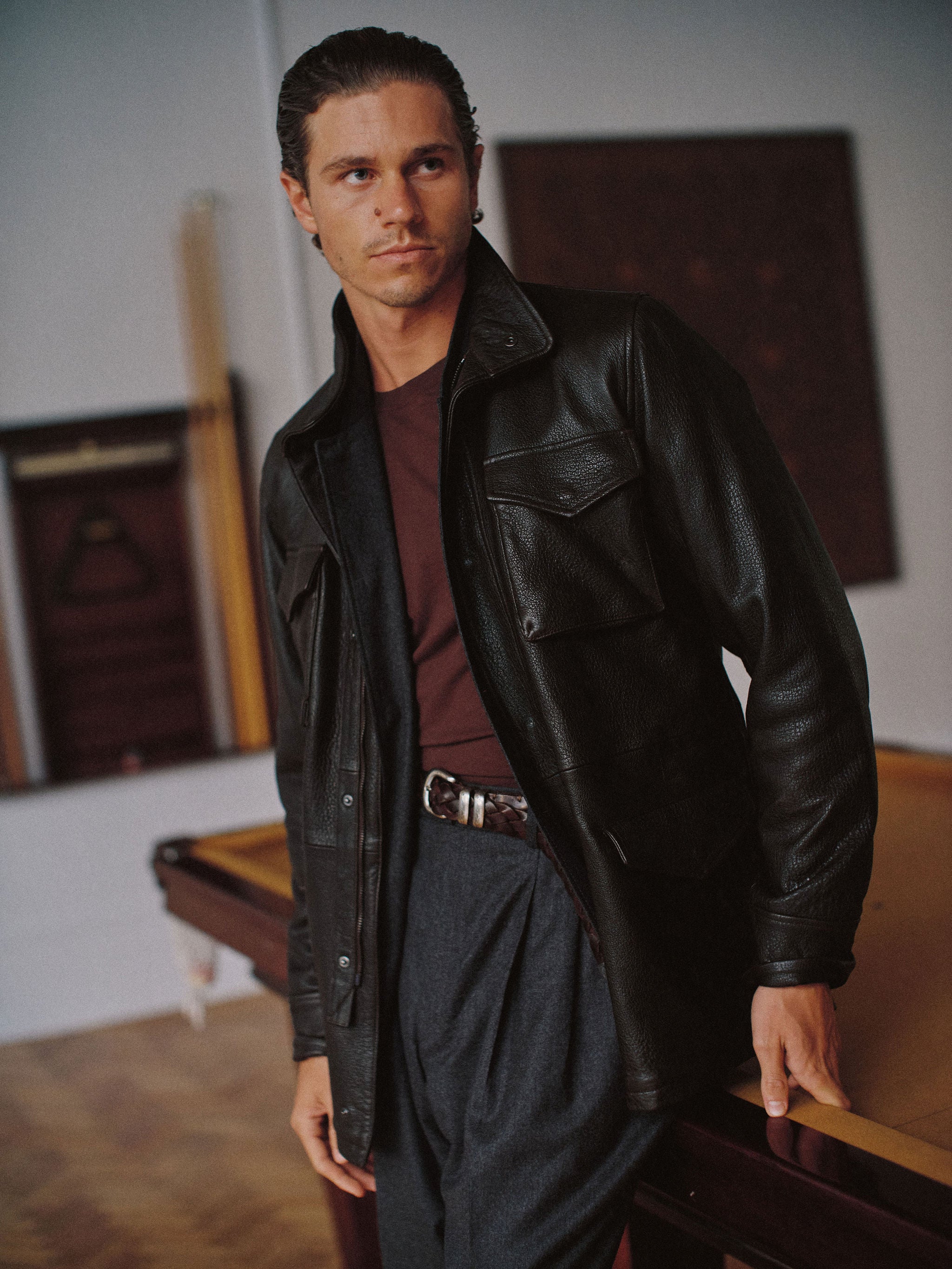 Field Jacket - Tumbled Grain Lambskin Leather - Chocolate Brown