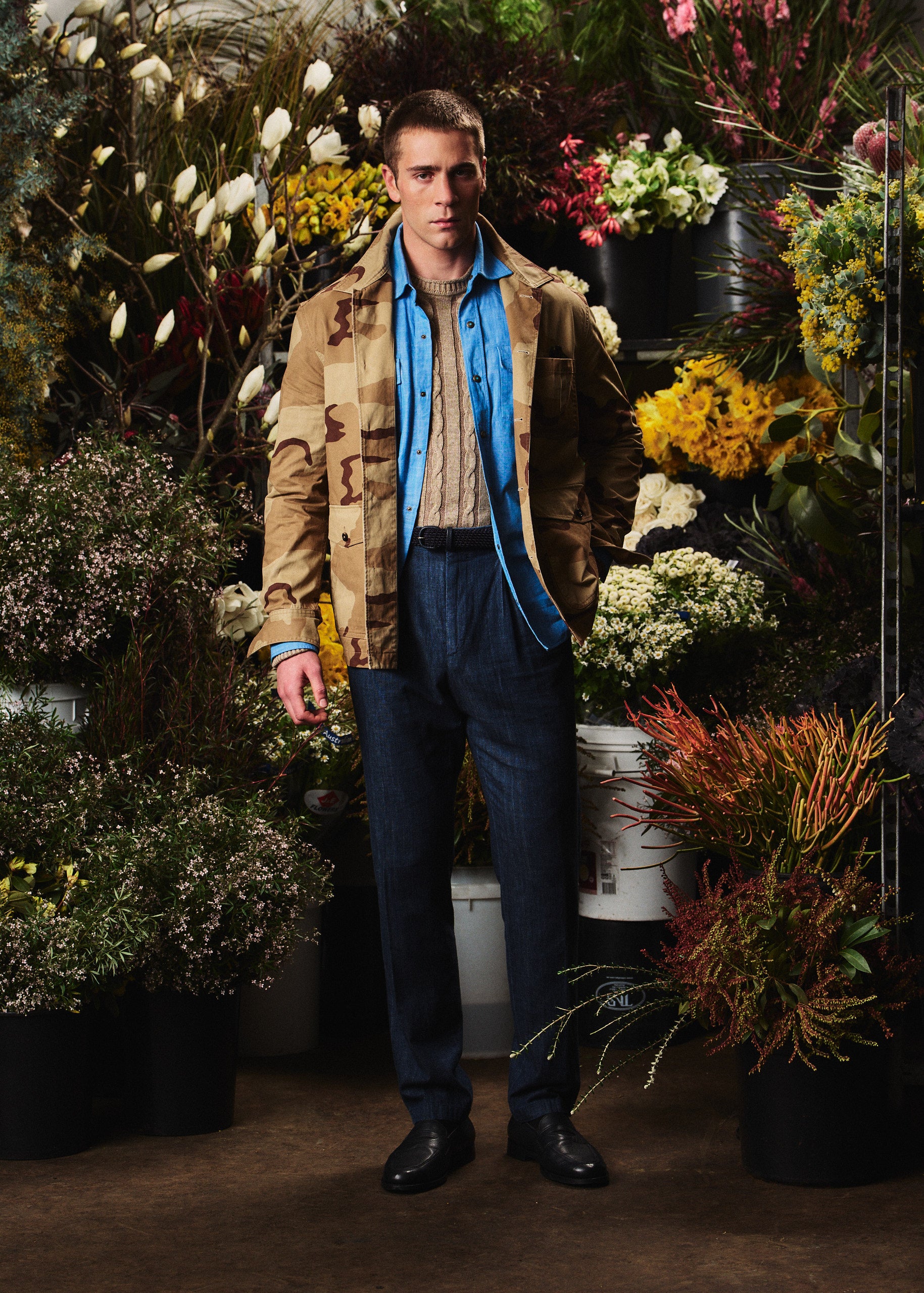 Single Pleat Denim Chino - Italian Cotton - Washed Denim