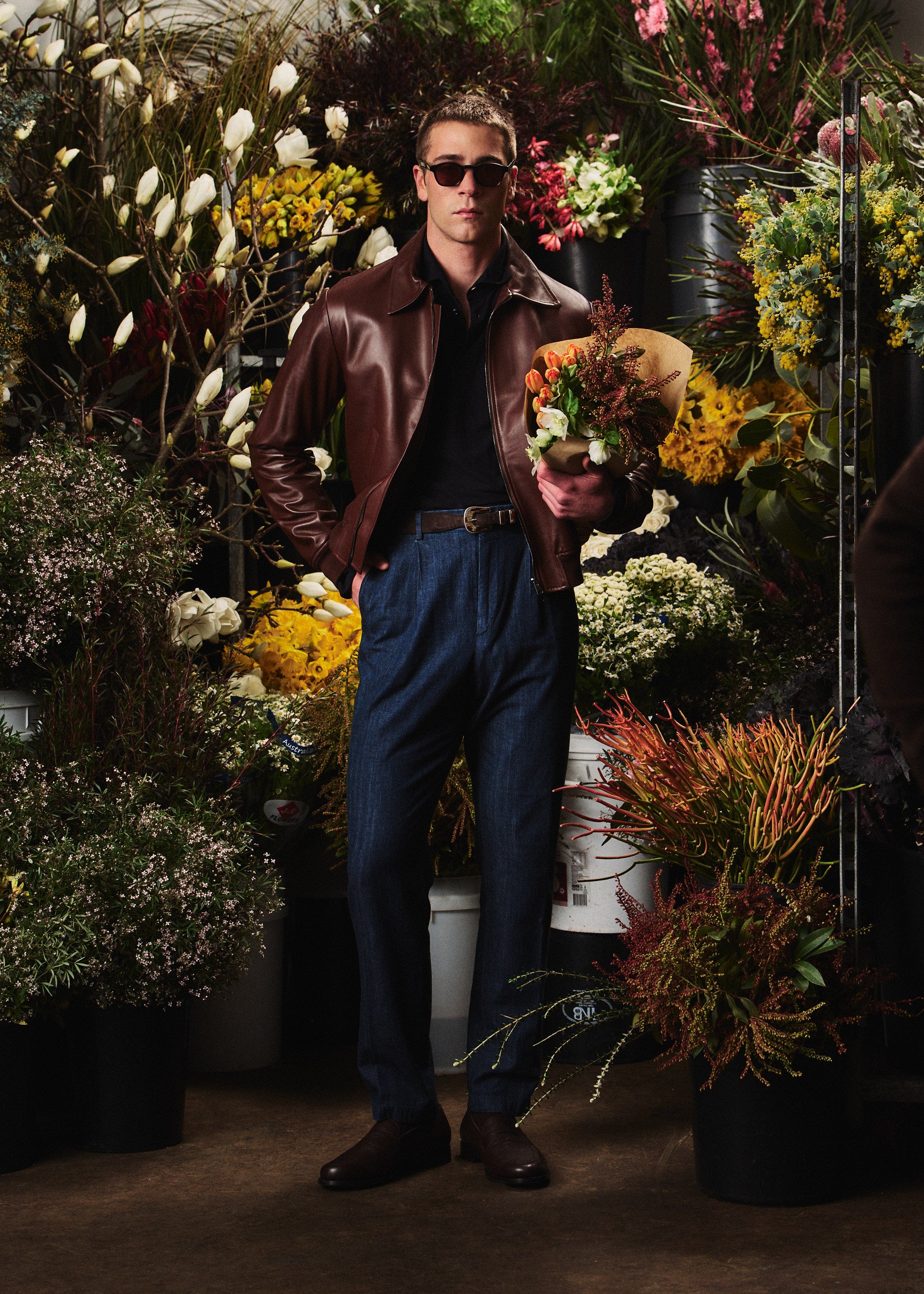 Single Pleat Denim Chino - Italian Cotton - Washed Denim