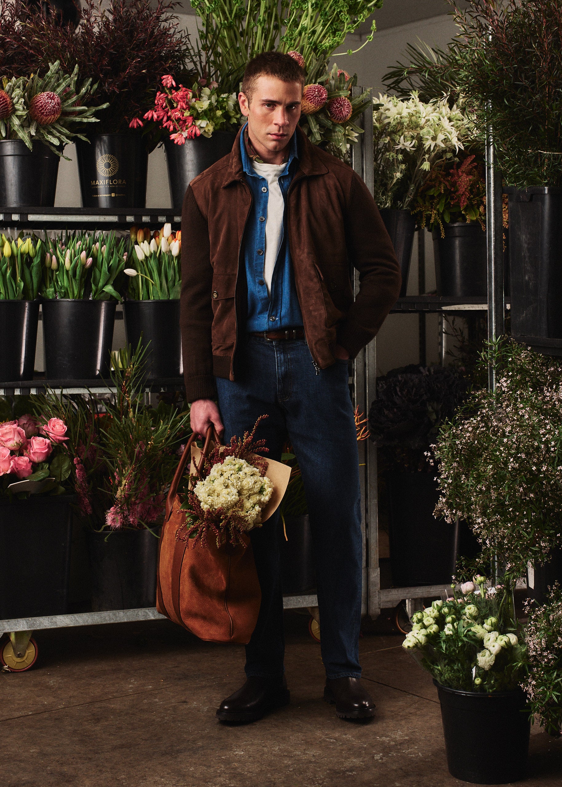 Bomber Jacket - Italian Suede & Merino Wool - Chocolate Brown