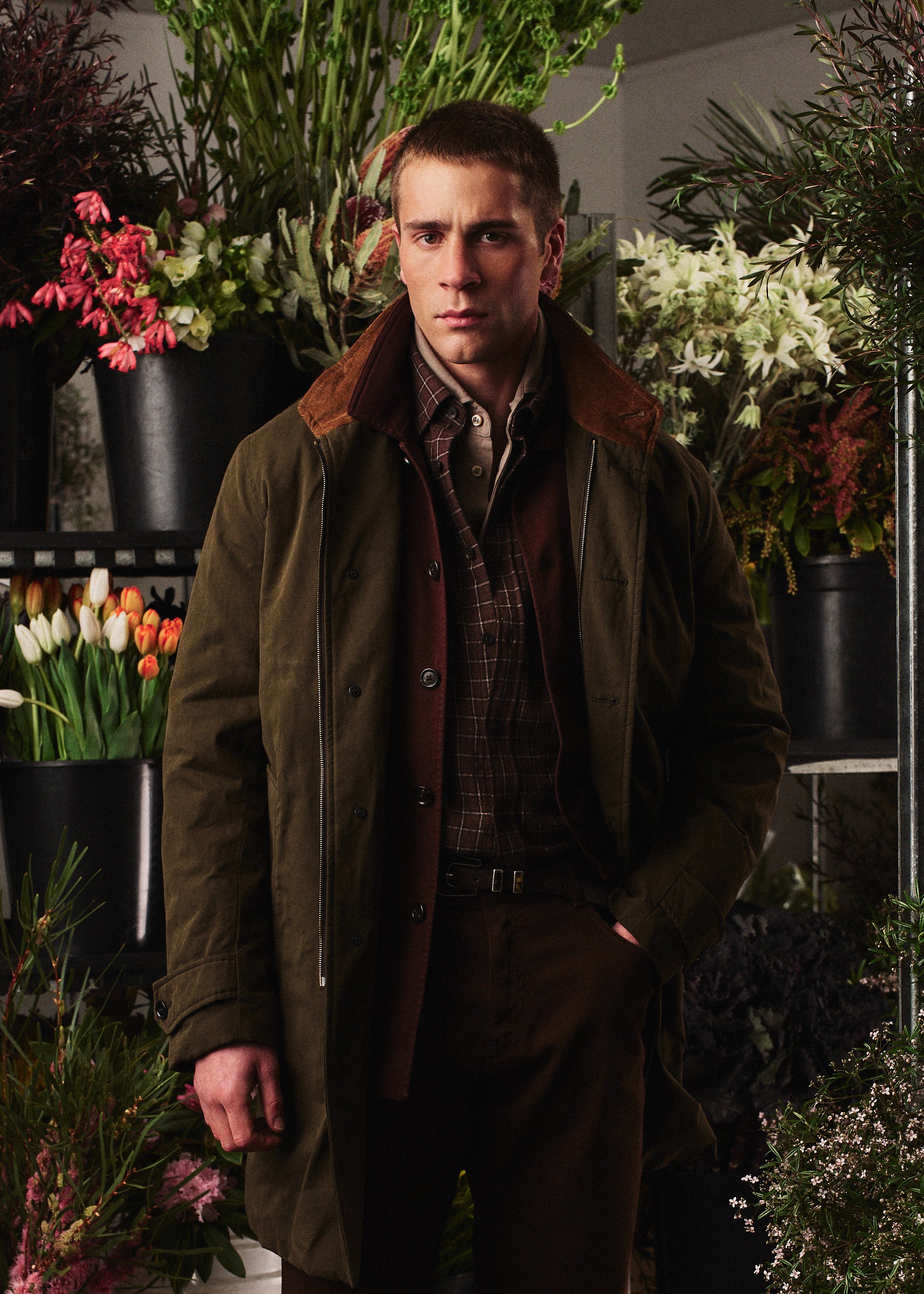 Italian Walking Coat - Water-Repellent Cotton - Olive Green