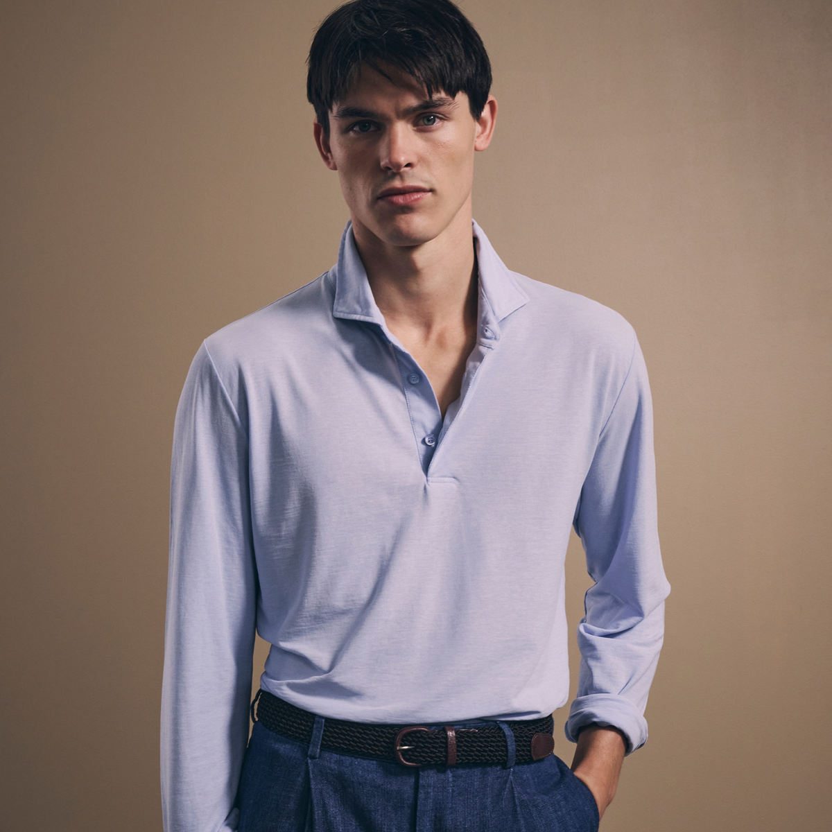 Long-Sleeve Polo - Italian Ice Cotton - Sky Blue