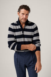 Merricks Raglan Polo Stripes - Navy and Grey