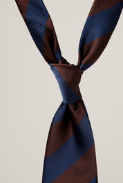 Broad Striped Silk Tie - Navy and Red