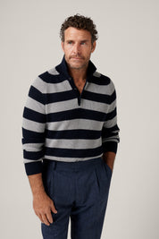 Merricks Raglan Polo Stripes - Navy and Grey