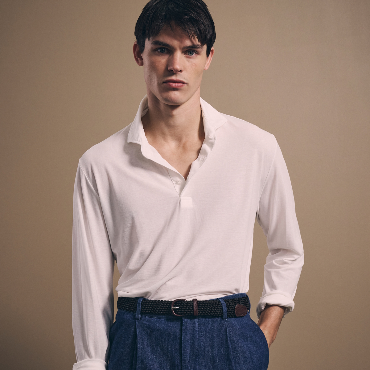 Long-Sleeve Polo - Italian Ice Cotton - Optic White