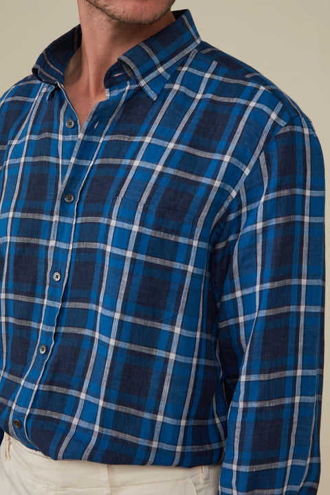 Bronte Check Linen Shirt - Malibu Blue 