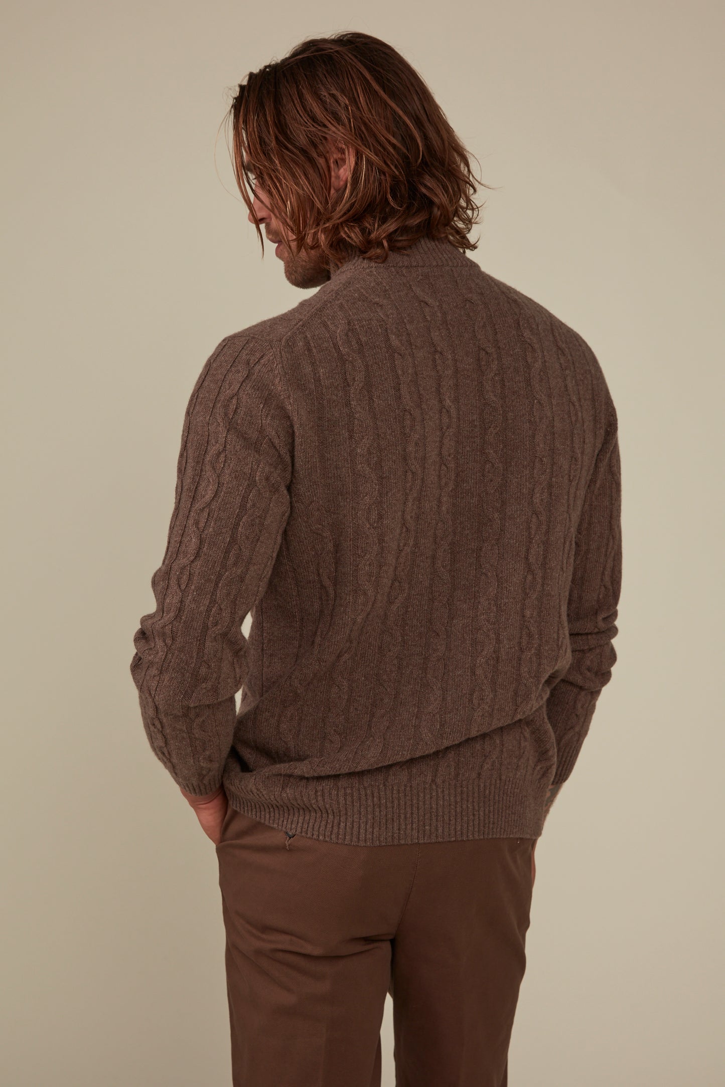 Heathcote Wool/Cashmere Zip Cable Knit - Coffee
