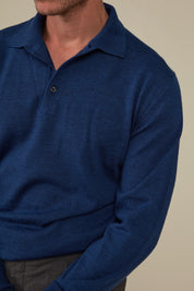 Daylesford Merino Long Sleeved Polo - Indigo