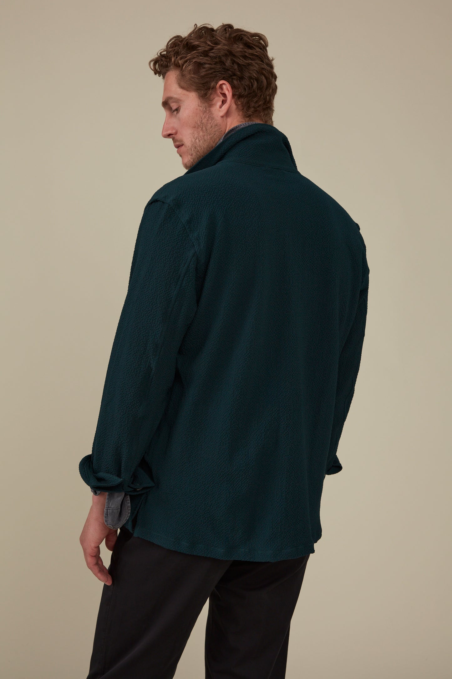Clifton Seersucker Overshirt Virgin Wool and Mohair- Emerald