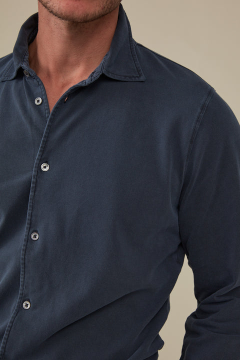 Noosa Long Sleeved Pique Cotton Shirt- Graphite