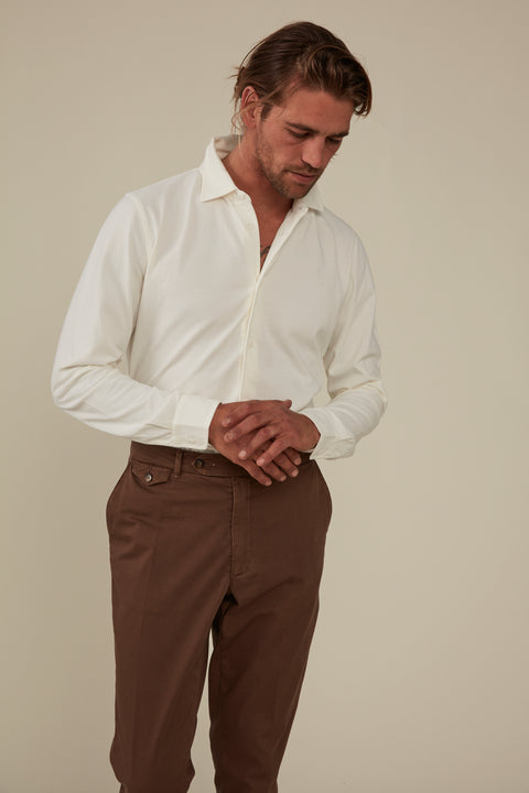 Noosa Long Sleeved Pique Cotton Shirt- Cumulus