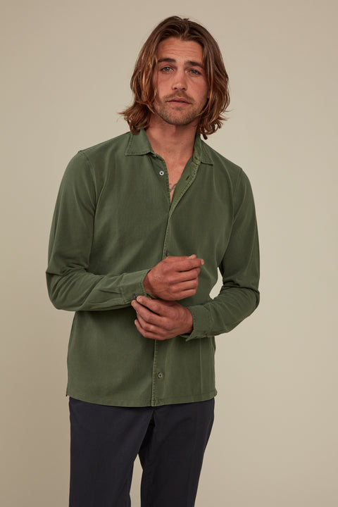 Noosa Long Sleeved Pique Cotton Shirt- Wattle