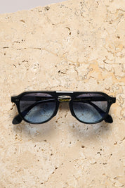 Aireys Aviator Sunglasses - Black Frame/Blue Lens