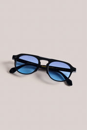 Aireys Aviator Sunglasses - Black Frame/Blue Lens