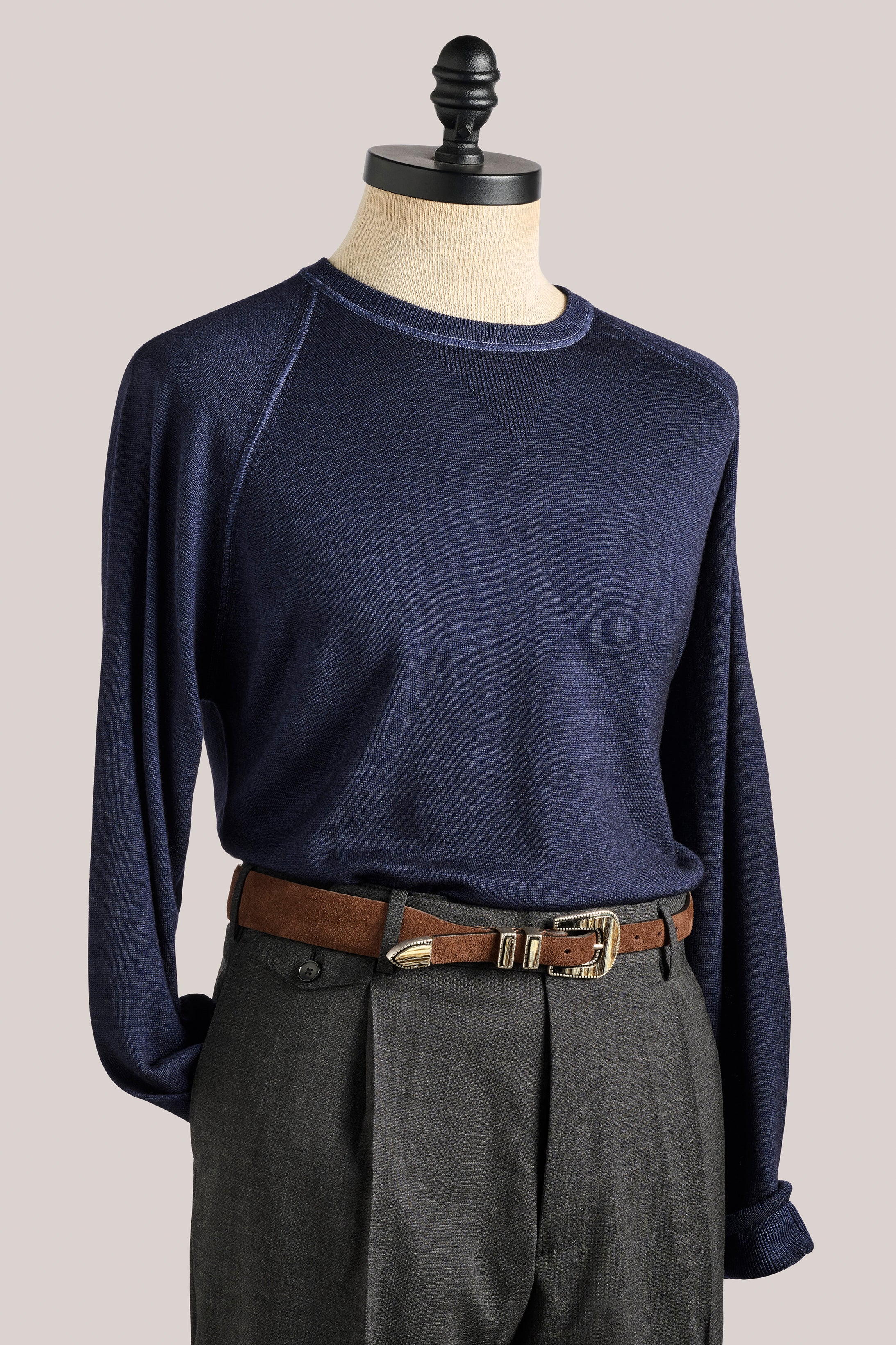 Alcott Raglan Crew Sweater - Wool - Vintage Wash Indigo Blue