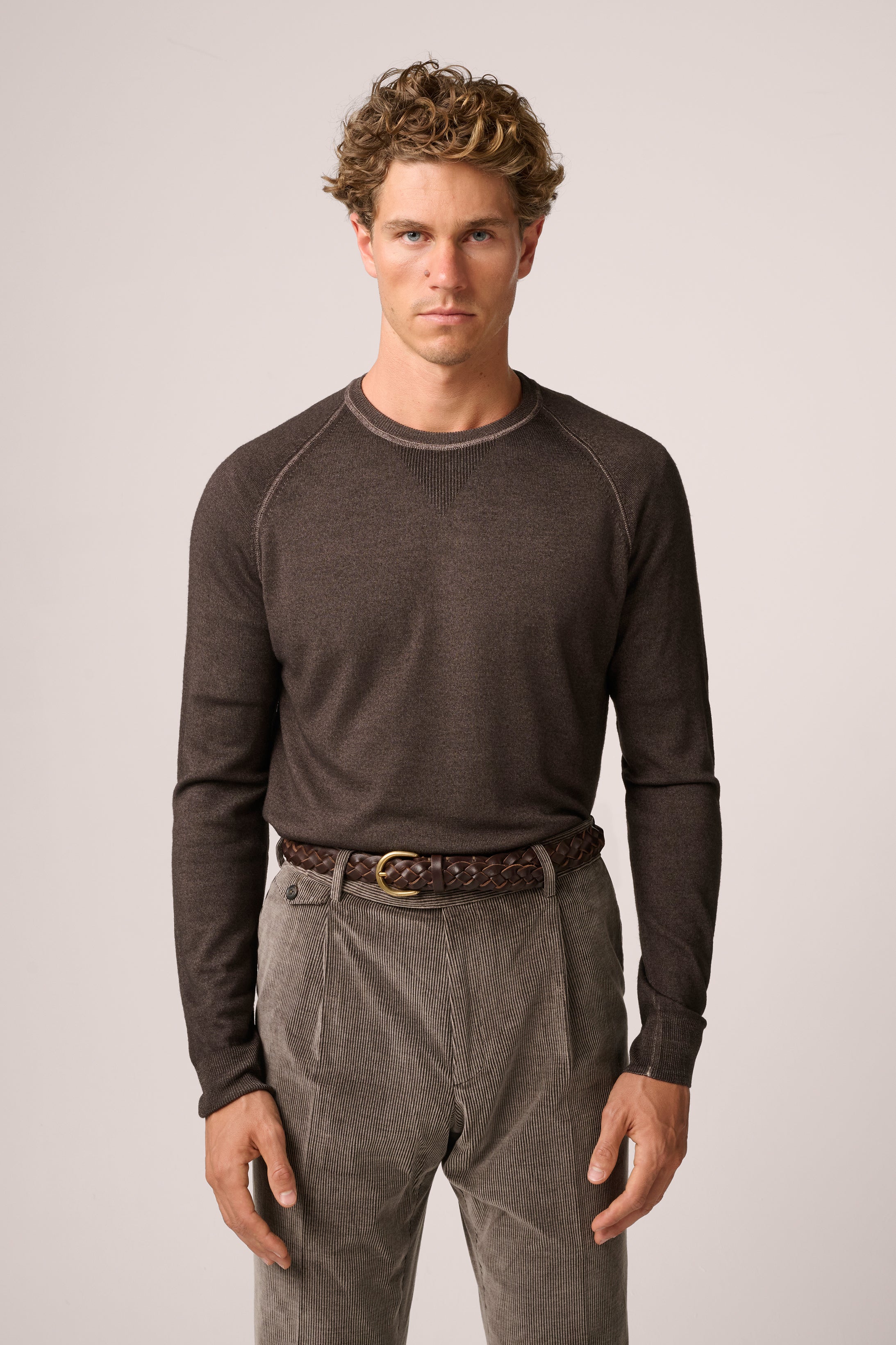 Alcott Raglan Crew Sweater - Wool - Vintage Wash Chocolate Brown