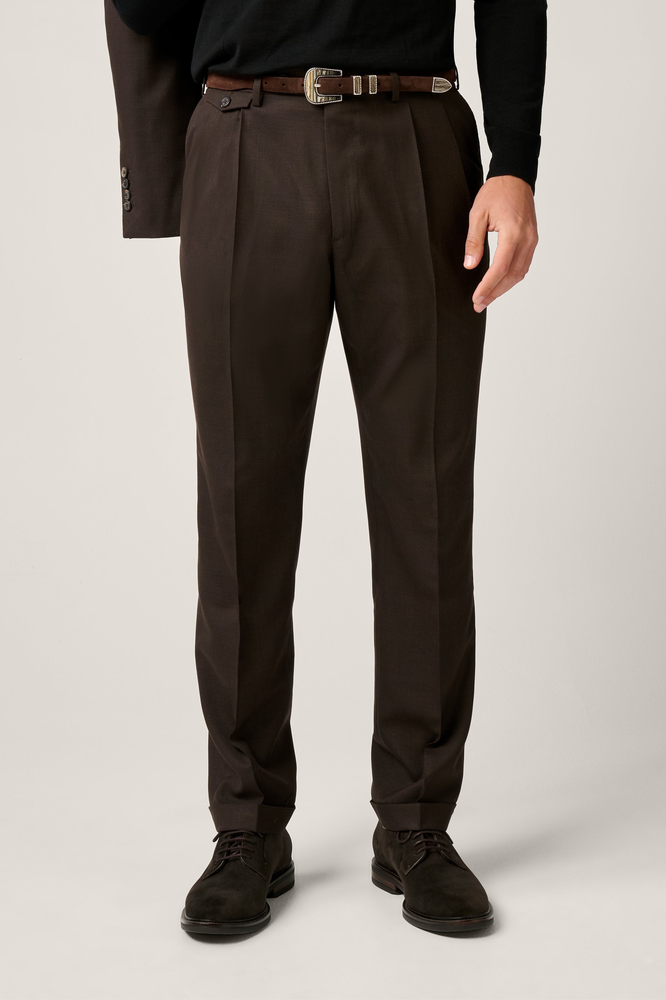 Albert Wool Suit Trouser in Chocolate Brown