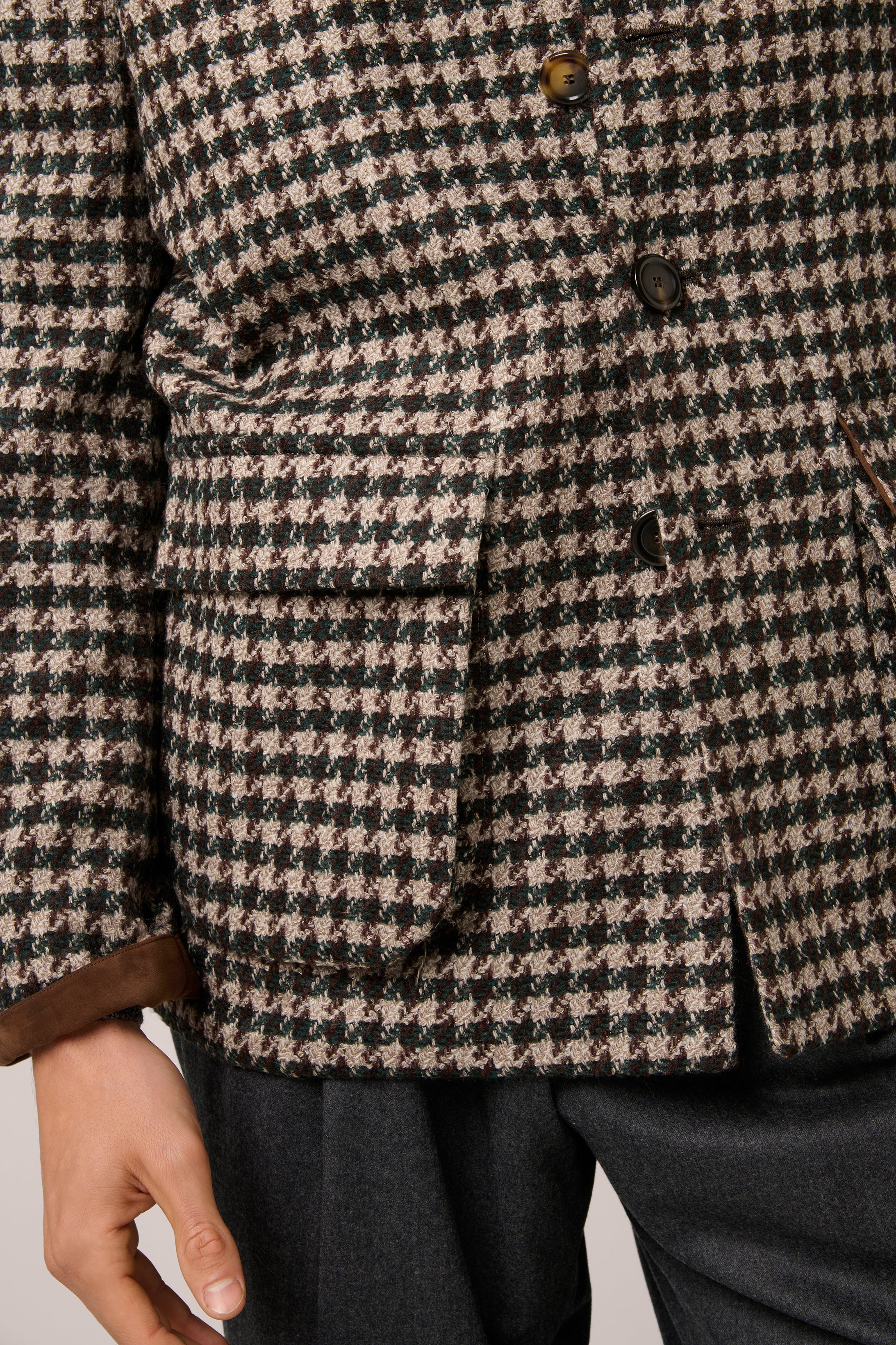 Fitzroy Chore Jacket - Wool & Alpaca - Green, Brown, Sand Houndstooth