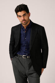 Apollo Unconstructed Blazer- Wool/Silk/Linen - Black Twill