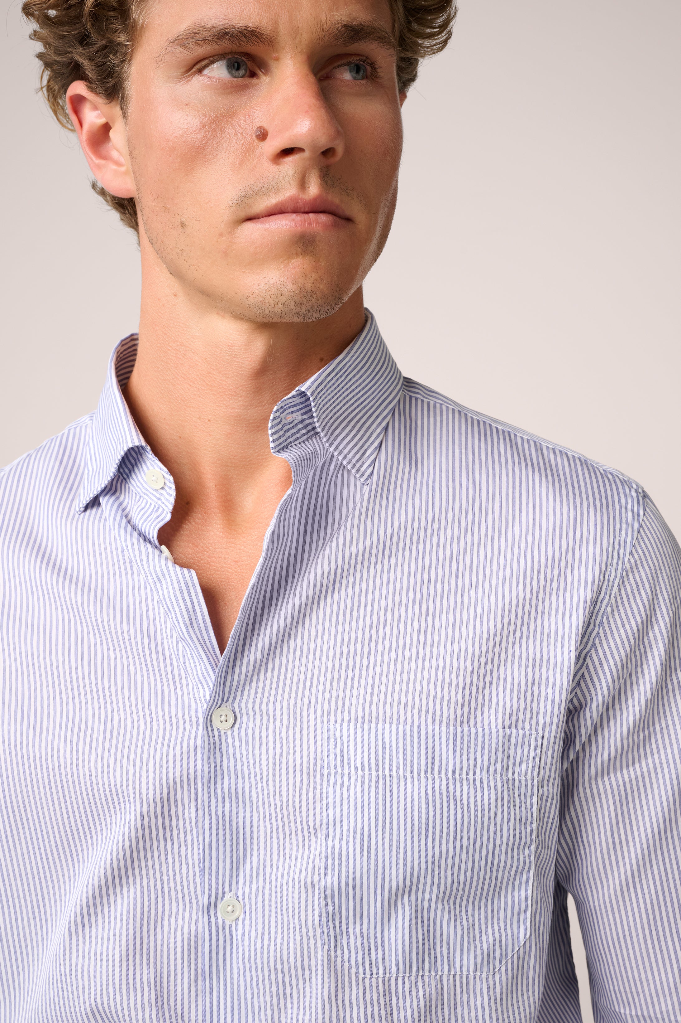 Italian Banker Stripe Work Shirt - Cotton - Blue And White Stripe